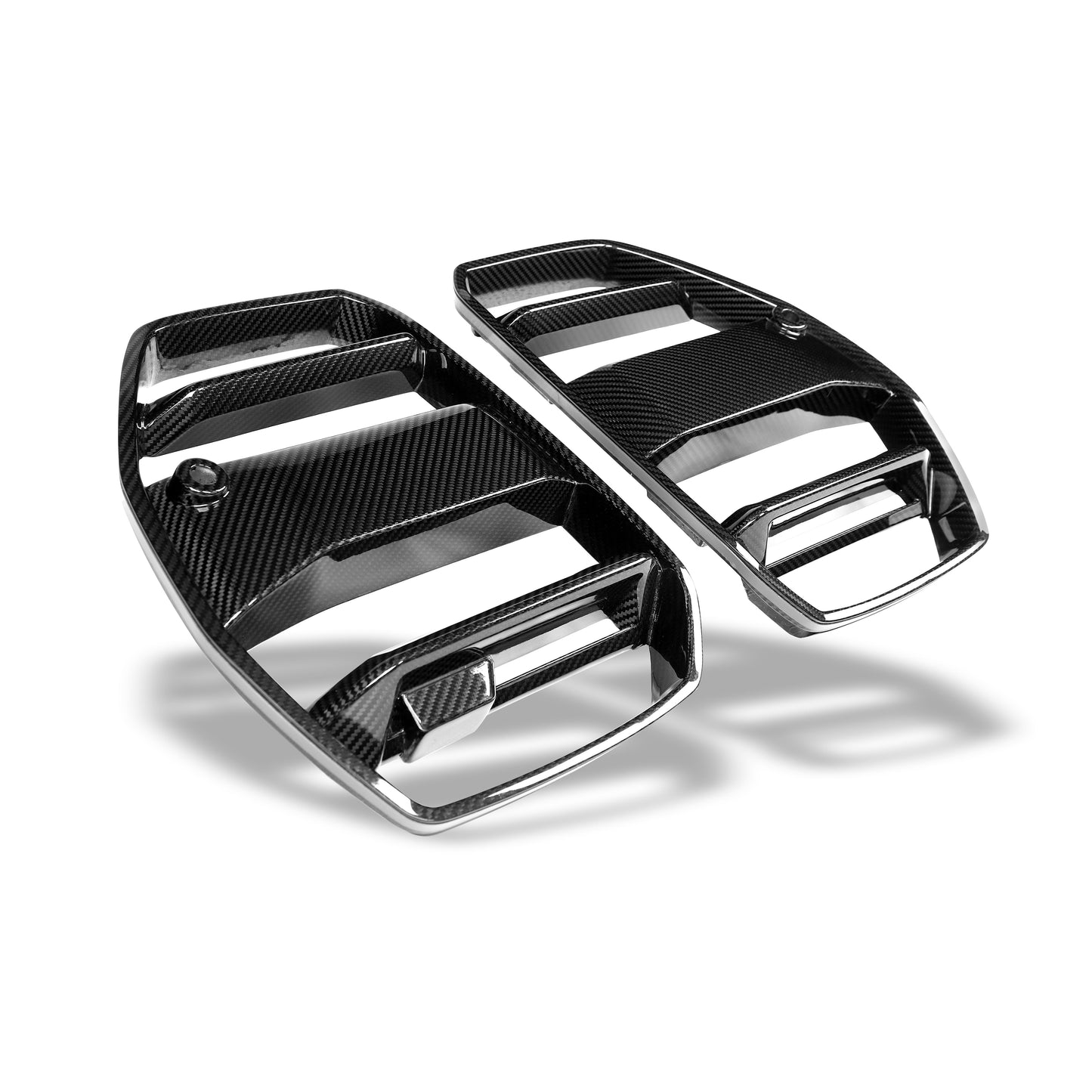 BMW M3 G81 carbon fiber front grille without ACC, angled view