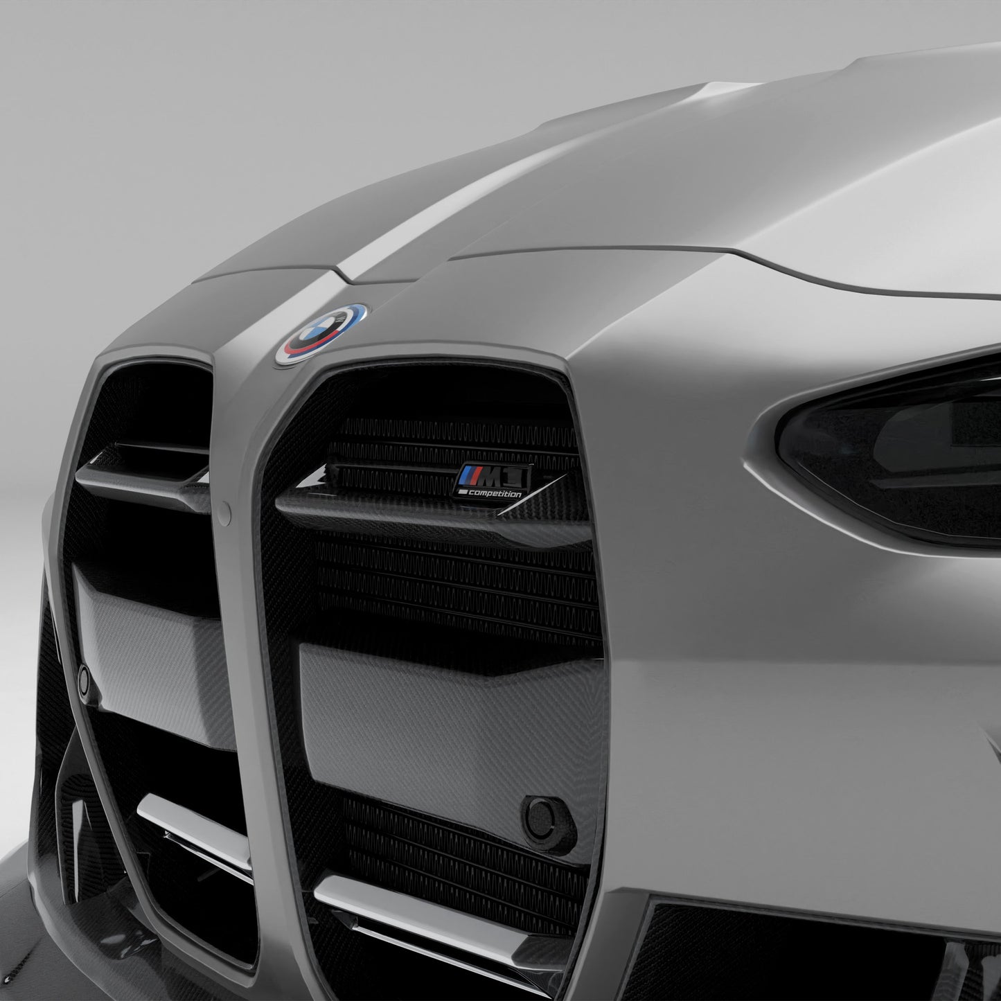 BMW M3 G81 carbon fiber front lip installed front quarter view