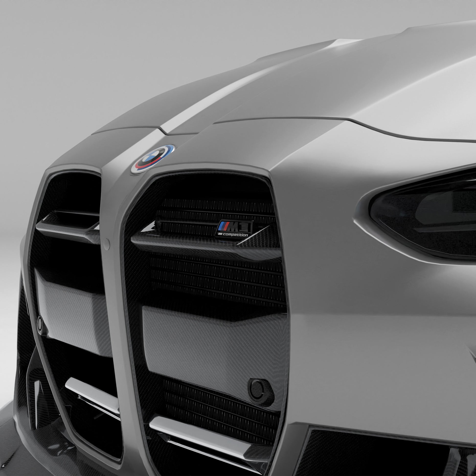BMW M3 G81 carbon fiber front lip installed front quarter view