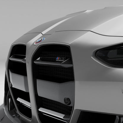BMW M3 G81 carbon fiber front grille paired with front lip