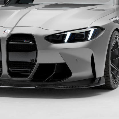 BMW M3 G81 carbon fiber front trim mounted on bumper presentation