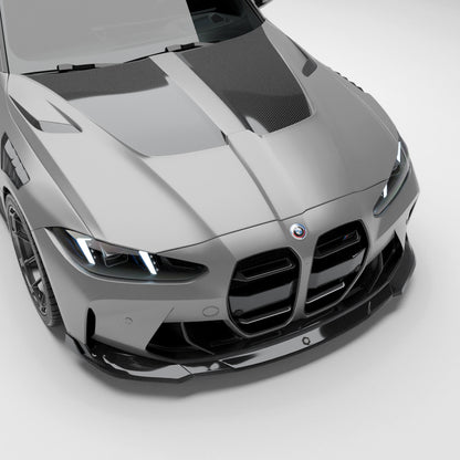 BMW M3 G81 carbon fiber vented hood front three quarter view