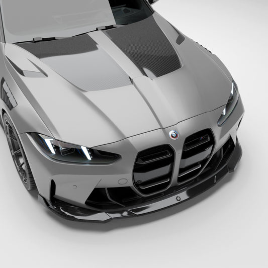 BMW M3 G81 carbon fiber vented hood front three quarter view