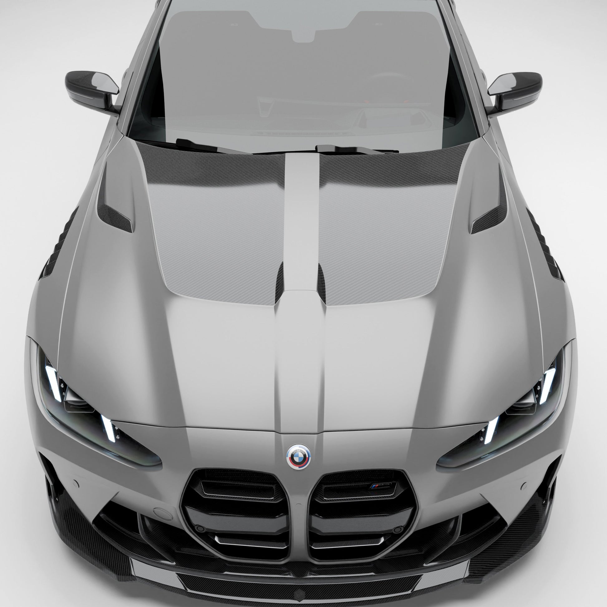 BMW M3 G81 carbon fiber hood installed top down presentation