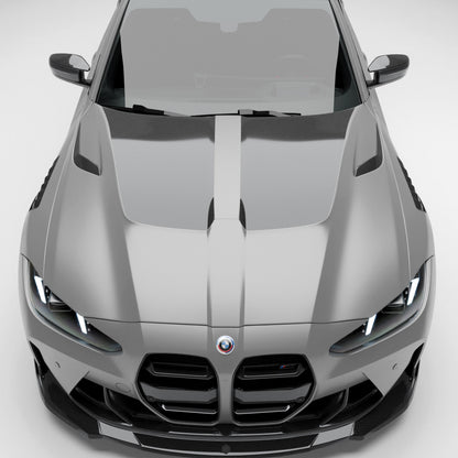 BMW M3 G81 carbon fiber hood installed top down presentation