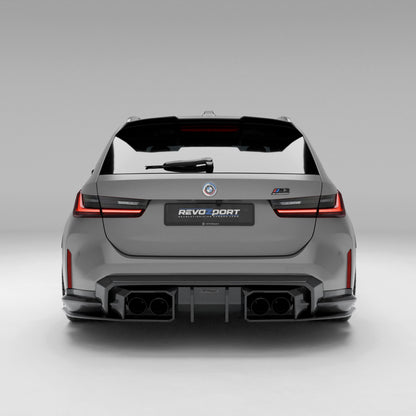 BMW M3 G81 carbon fiber rear diffuser mounted on rear bumper