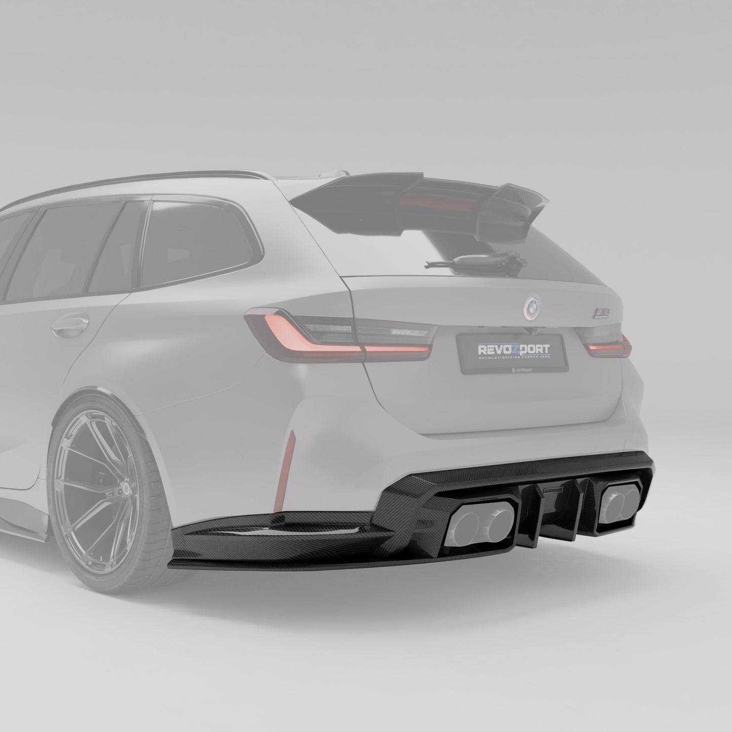 BMW M3 G81 carbon fiber rear diffuser angled lower section view
