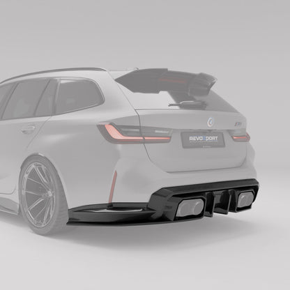 BMW M3 G81 carbon fiber rear diffuser angled lower section view