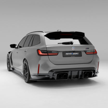 BMW M3 G81 carbon fiber rear diffuser rear three quarter angle
