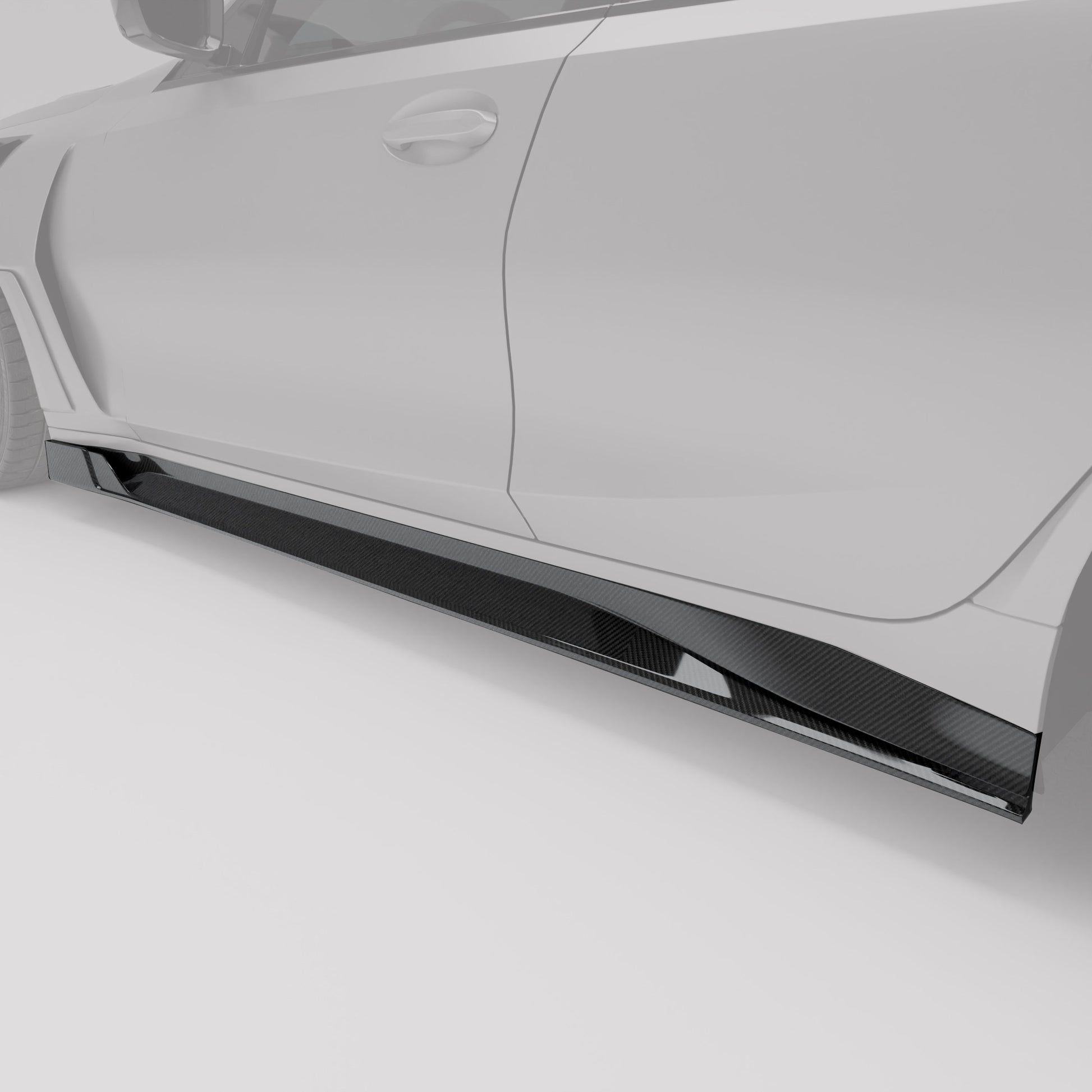 BMW M3 G81 carbon fiber side skirt mounted along the door sill