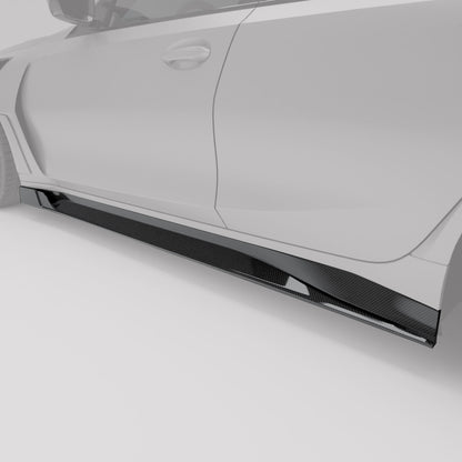 BMW M3 G81 carbon fiber side skirt mounted along the door sill