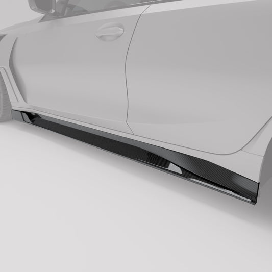BMW M3 G81 carbon fiber side skirt mounted along the door sill