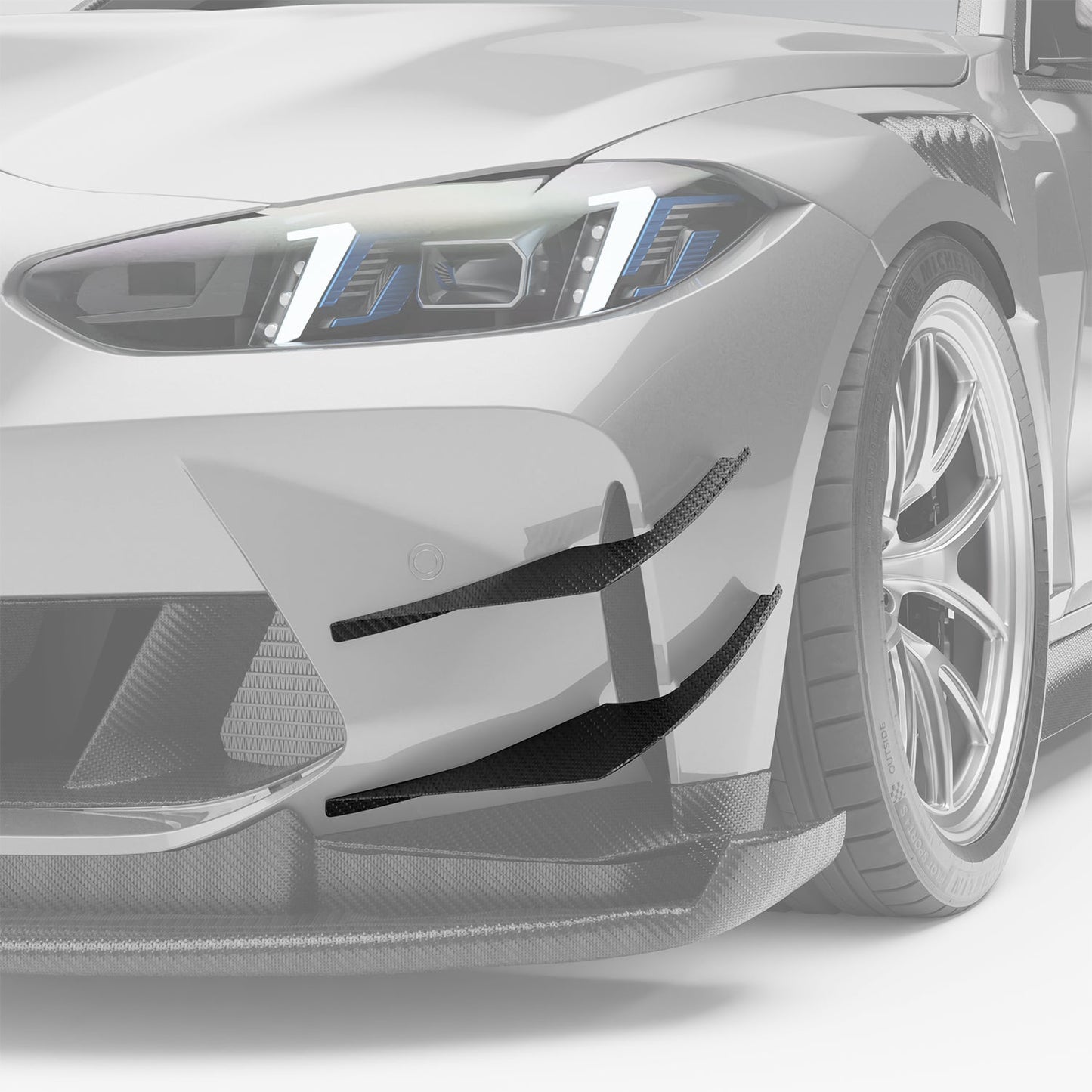 BMW M4 G82 carbon fiber front canards three-quarter view