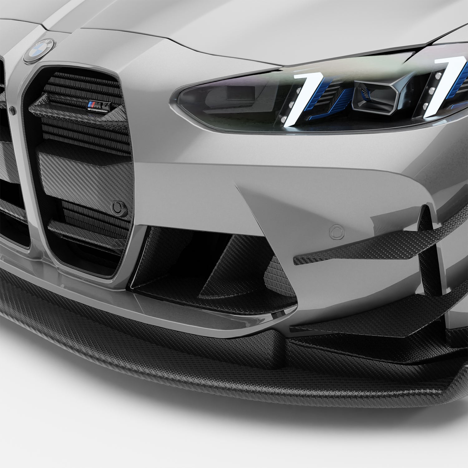 BMW M4 G82 carbon fiber front bumper inlets, main angled product view