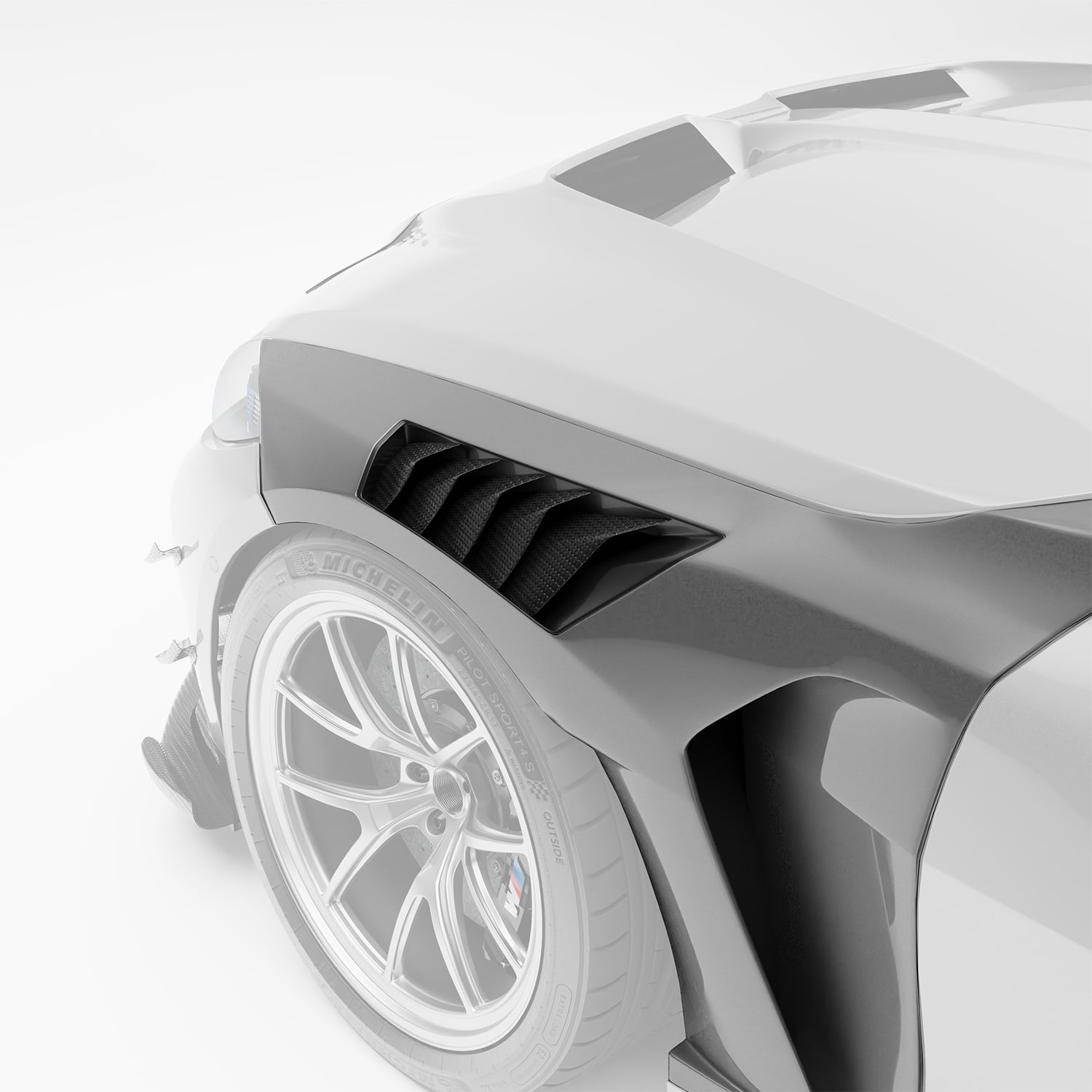 BMW M4 G82 carbon fiber front fender three-quarter view with vents