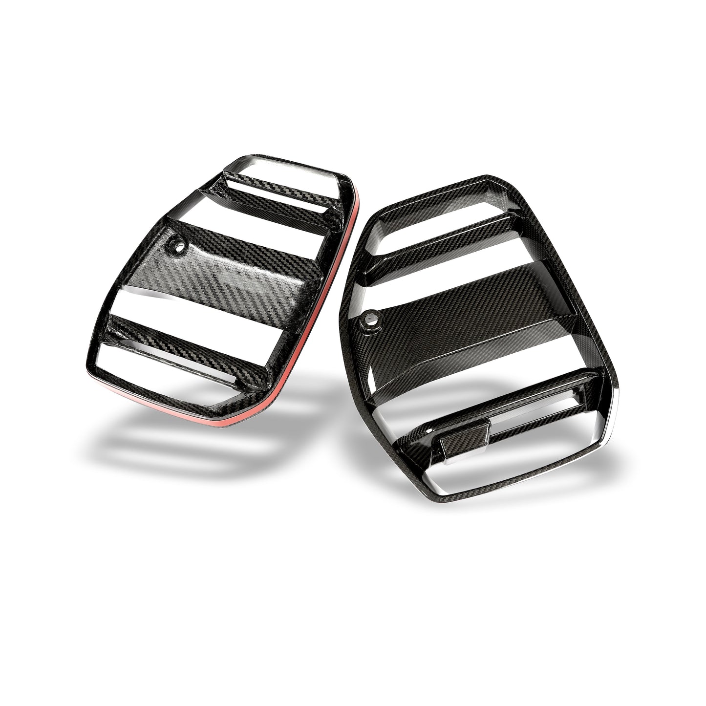 BMW M4 G82 carbon front grille, side-angle contour view