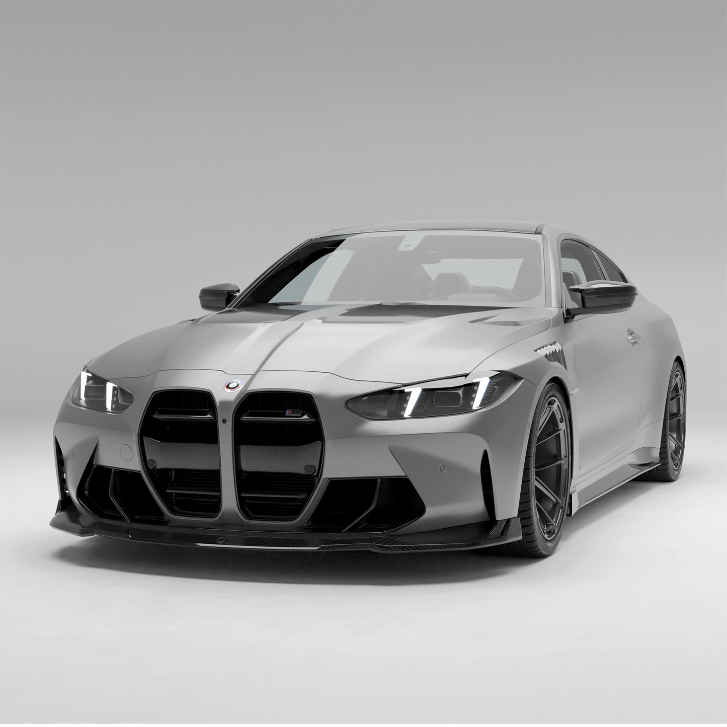BMW M4 G82 carbon fiber front lip splitter, front three-quarter view