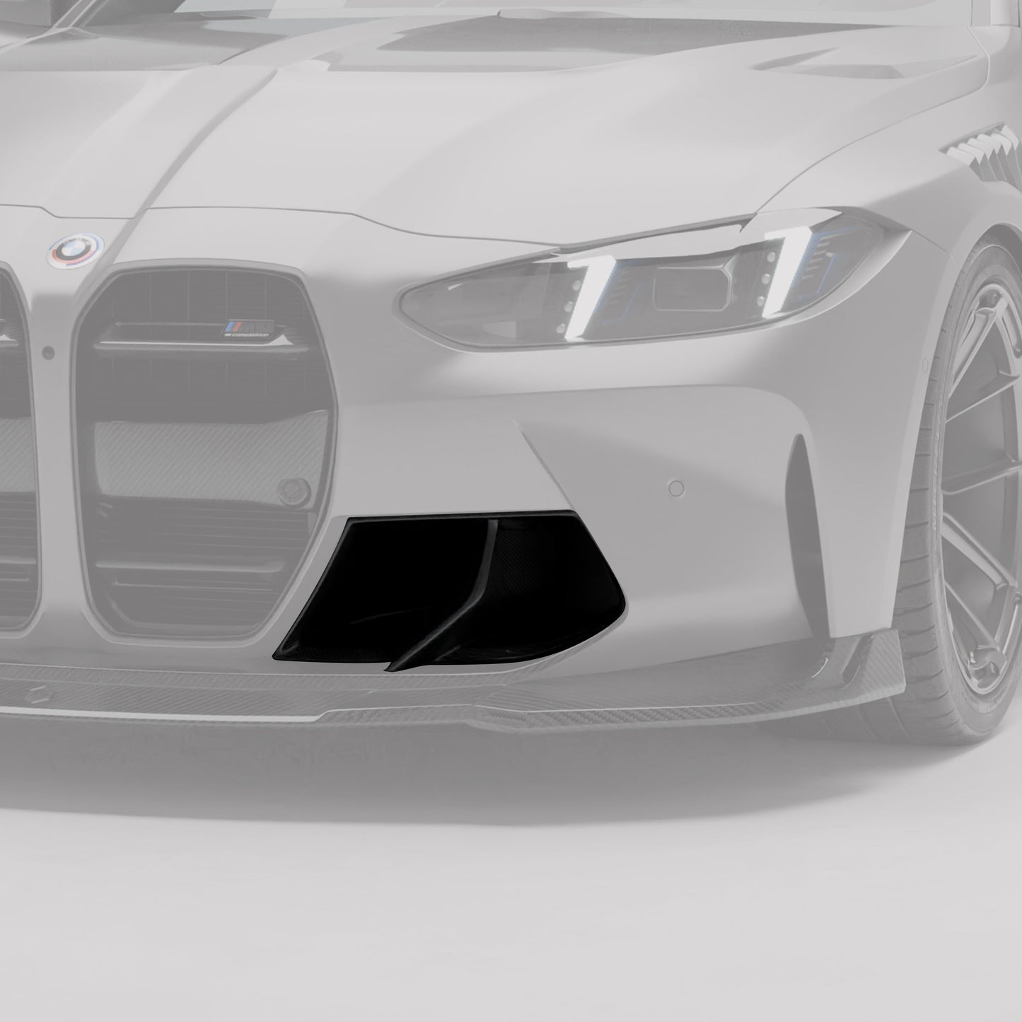 BMW M4 G82 carbon front vents, angled detail of the open duct