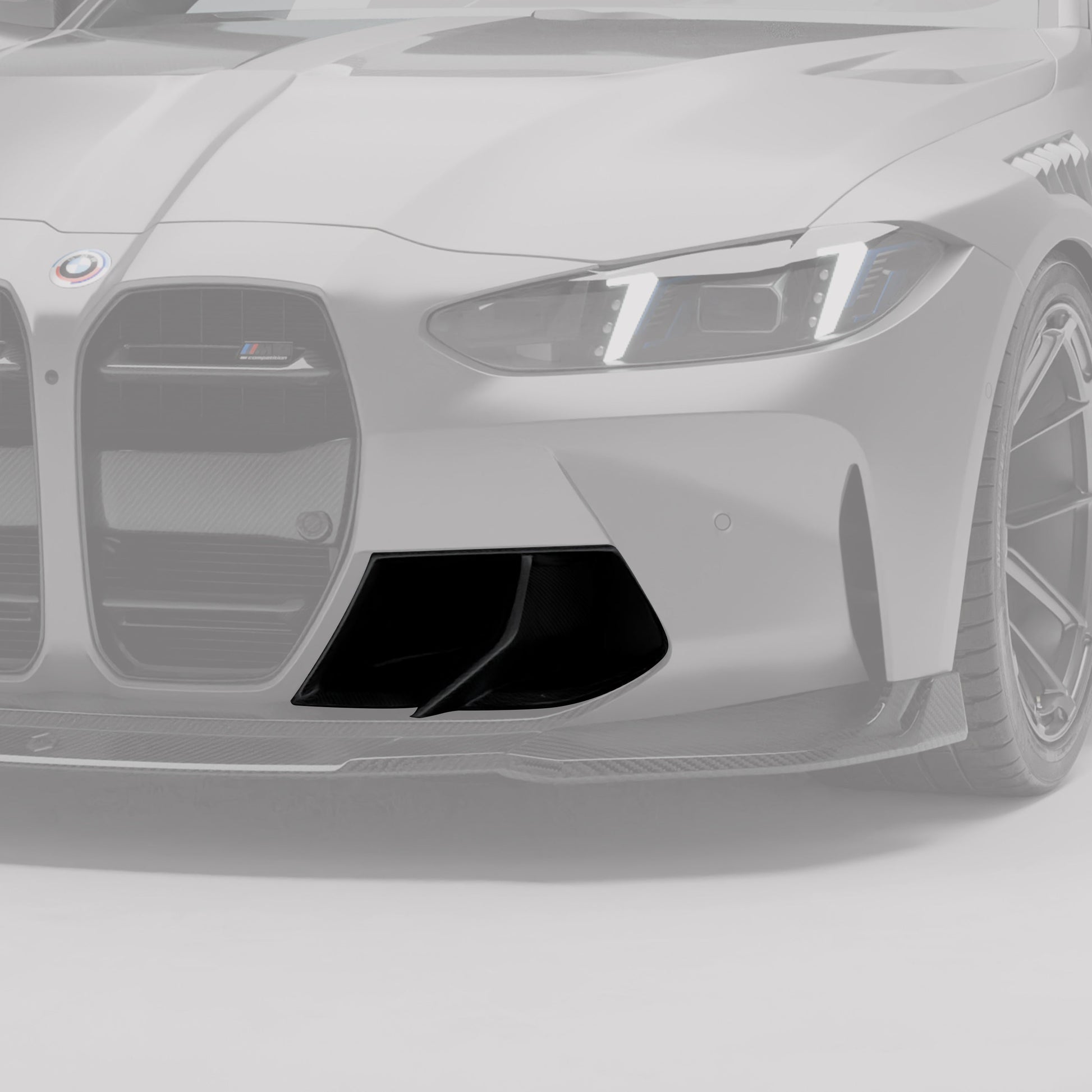 BMW M4 G82 carbon front vents, angled detail of the open duct