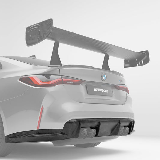 BMW M4 G82 carbon fiber OEM replacement diffuser, rear detail view
