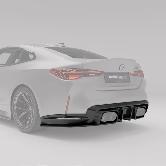 BMW M4 G82 carbon diffuser rear three quarter angle shot