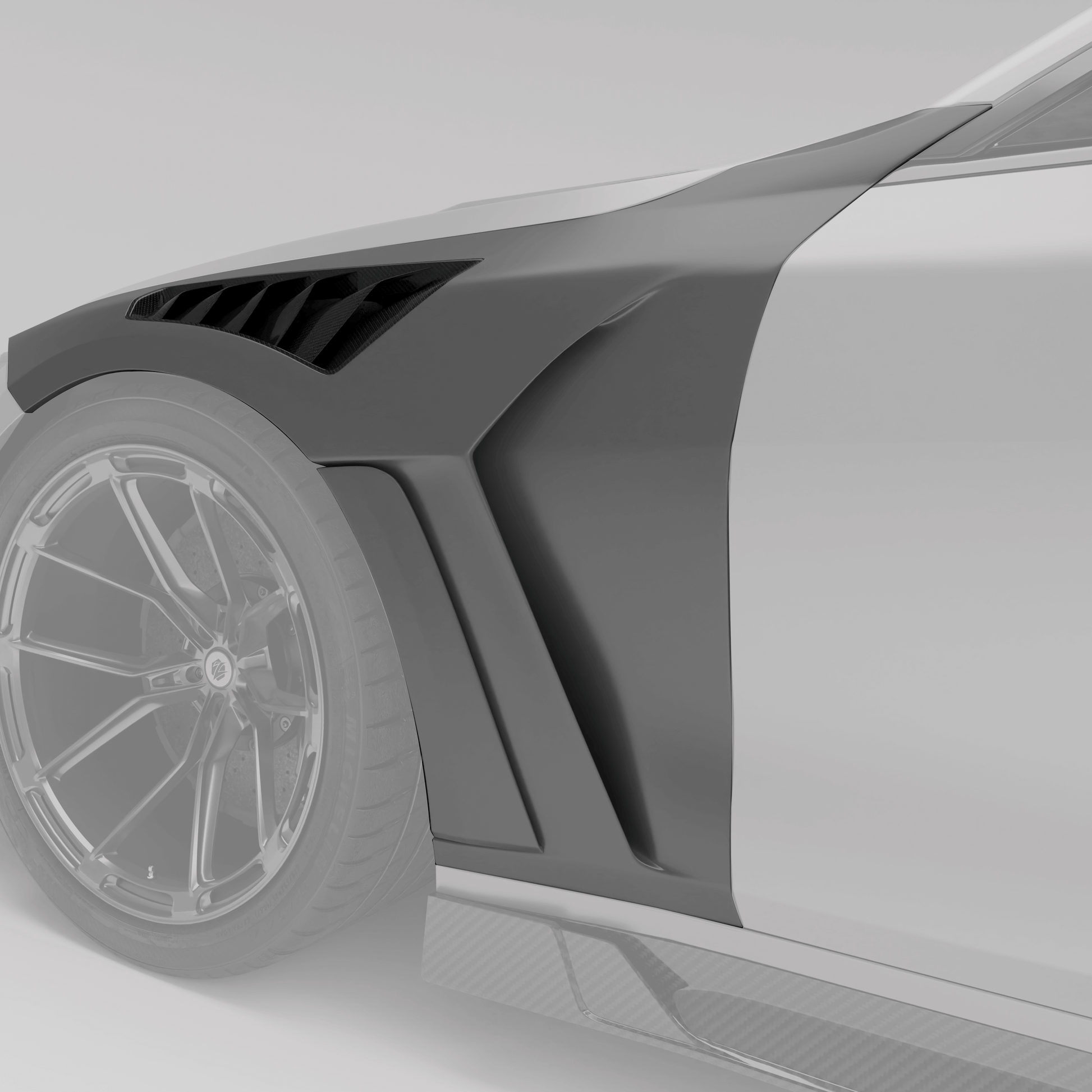 BMW M4 G82 vented carbon fender mounted on coupe front