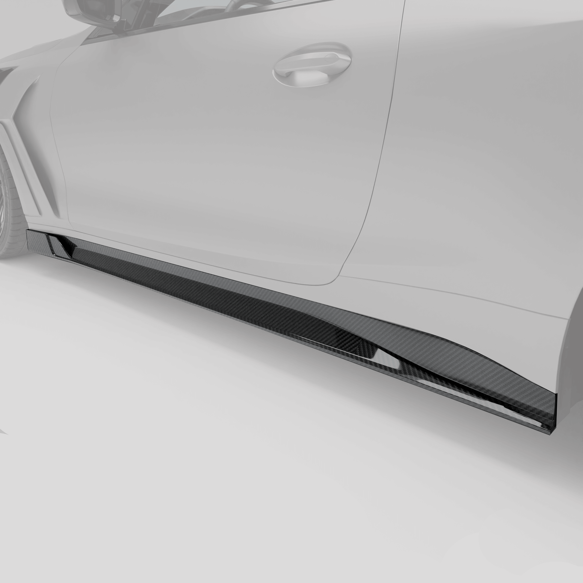 BMW M4 G82 carbon side skirt fitted along coupe rocker