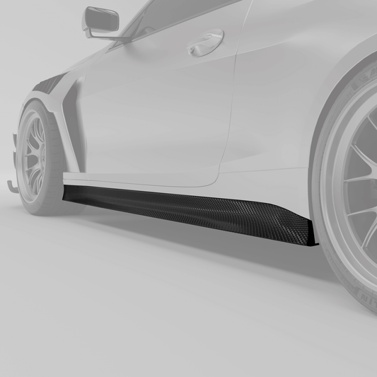 BMW M4 G82 carbon fiber race side skirt angled profile view