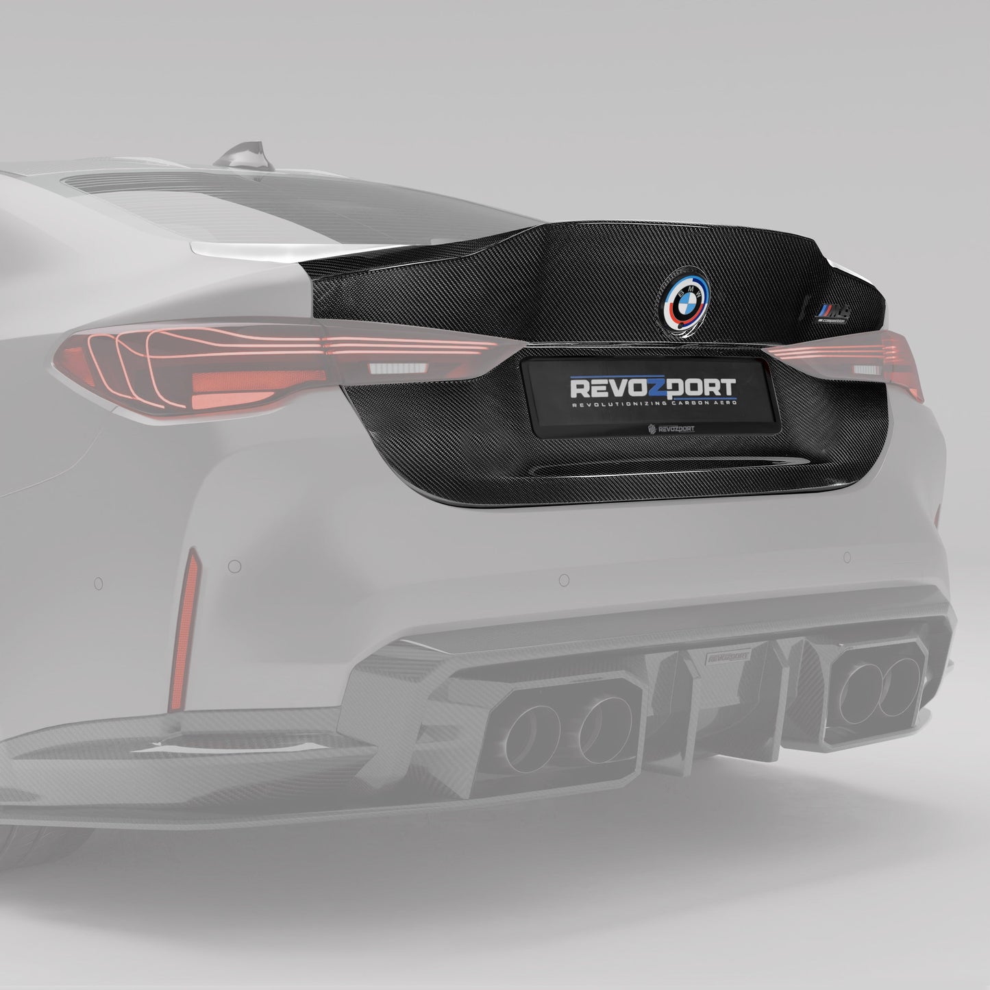 BMW M4 G82 carbon fiber decklid full rear angle on coupe