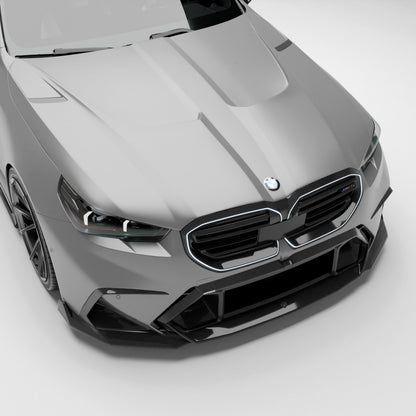 BMW M5 G90 carbon fiber vented hood front three-quarter view
