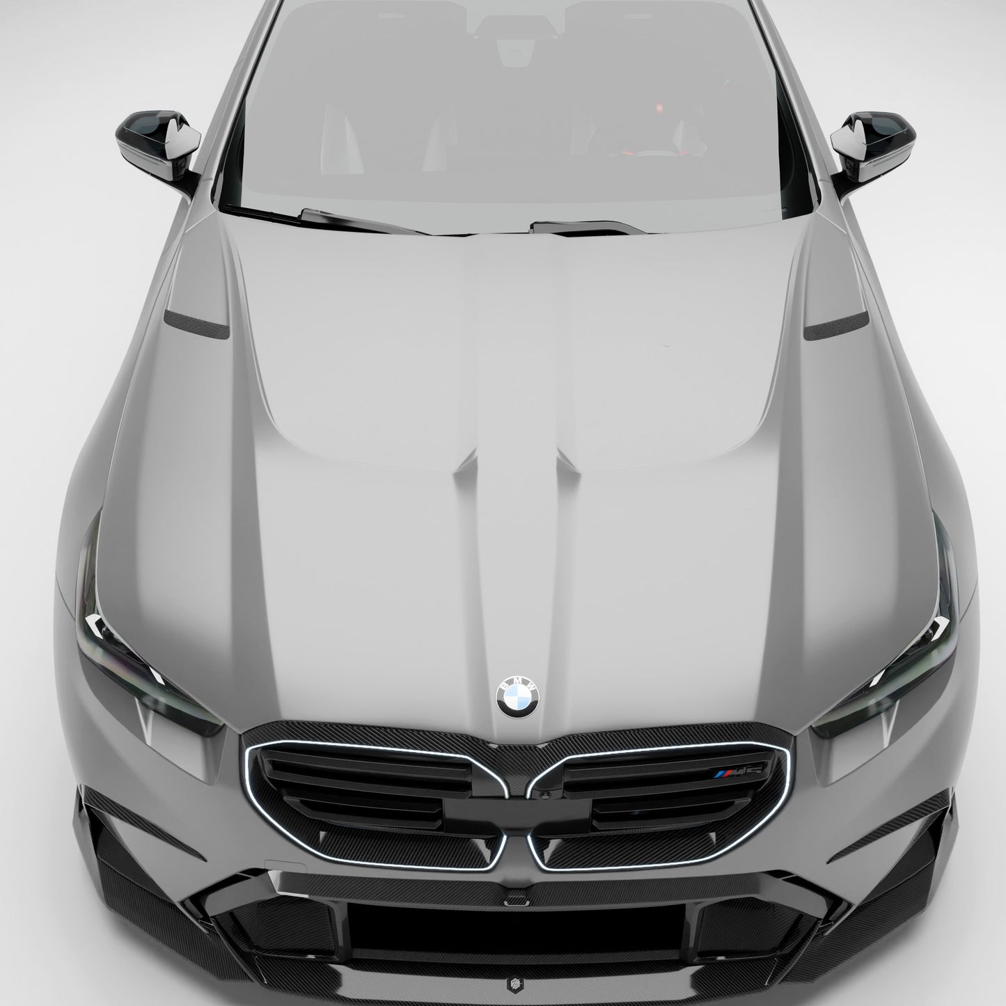 BMW M5 G90 carbon fiber vented hood installed full front view