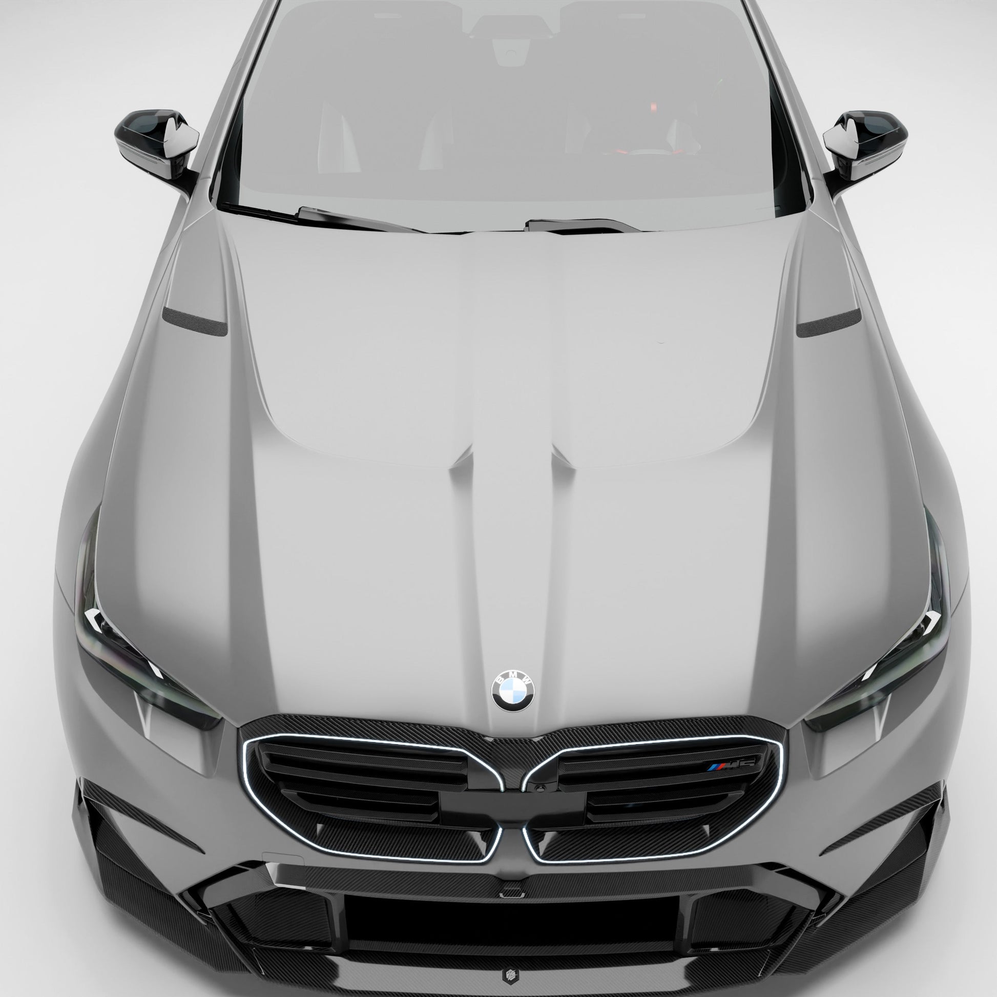 BMW M5 G90 carbon fiber vented hood installed full front view