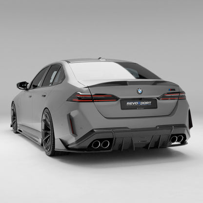 BMW M5 G90 carbon fiber rear diffuser straight rear stance view