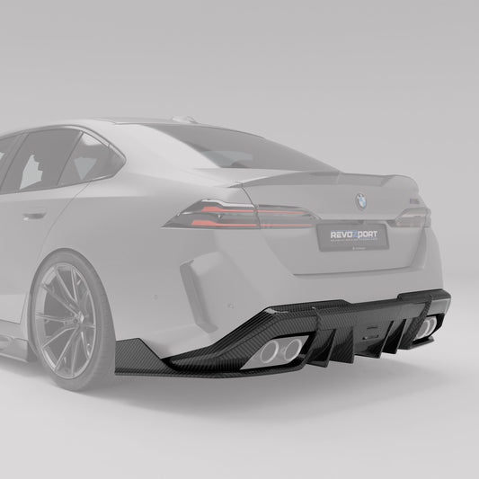 BMW M5 G90 carbon fiber diffuser lower bumper angle view