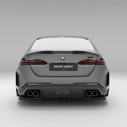 BMW M5 G90 carbon fiber spoiler installed straight rear view
