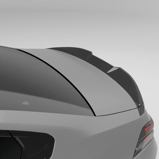 BMW M5 G90 carbon fiber trunk spoiler rear three-quarter view
