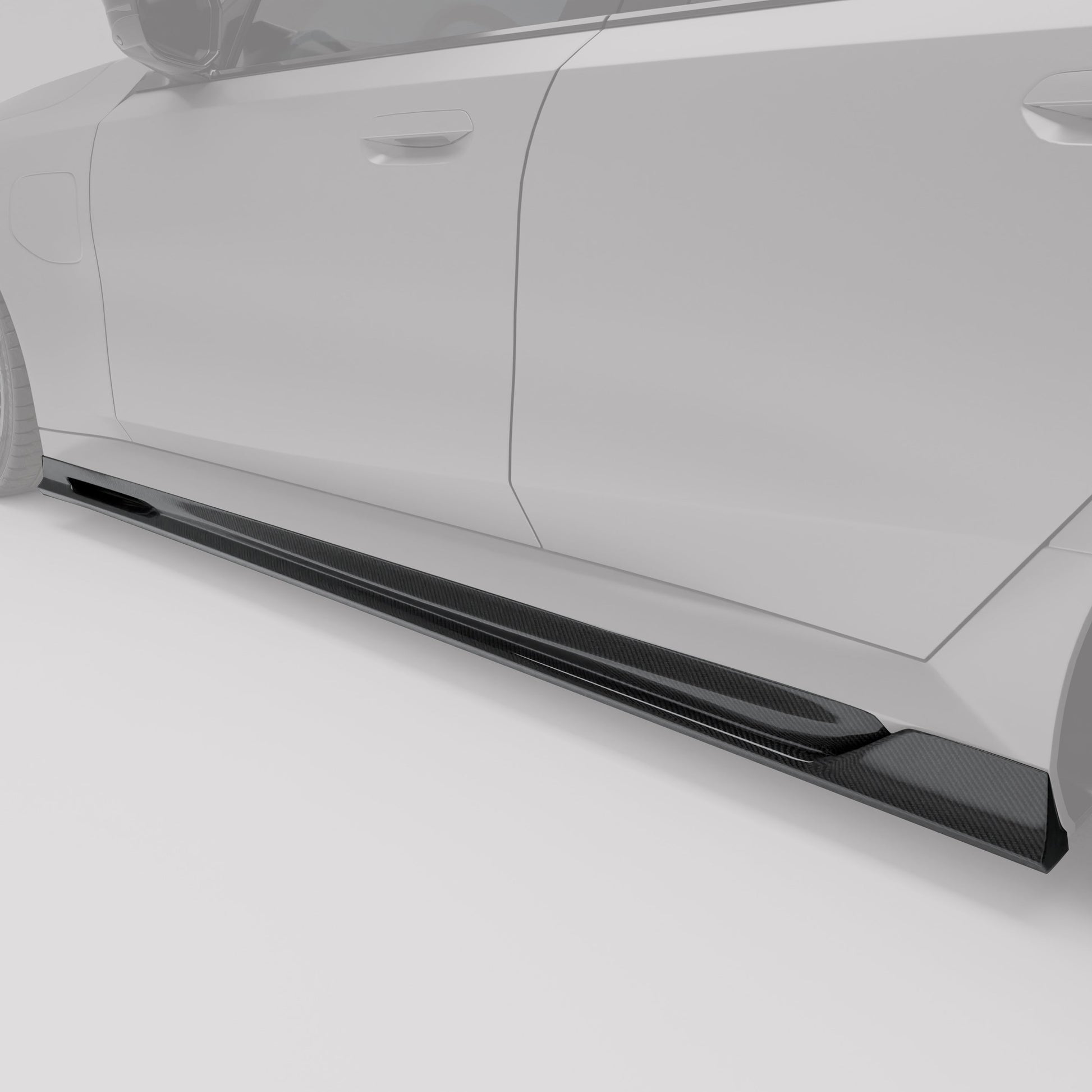 Carbon fiber side skirts installed on BMW M5 G99 rocker