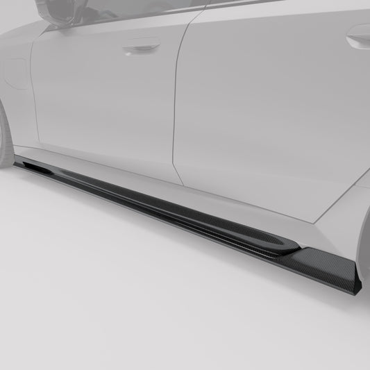 Carbon fiber side skirts installed on BMW M5 G99 rocker