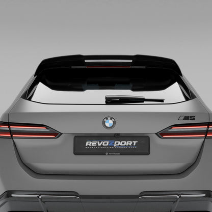 Close-up of carbon roof spoiler edge on BMW M5 G99