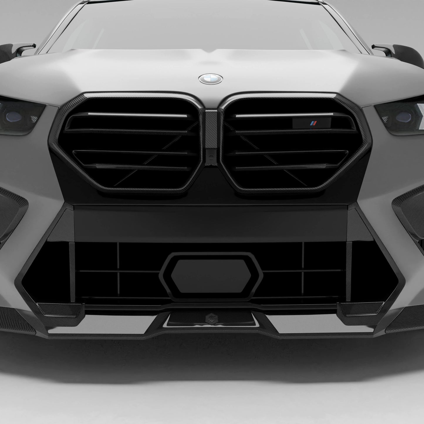 BMW X5M F95 LCI carbon fiber front grille, front three quarter view
