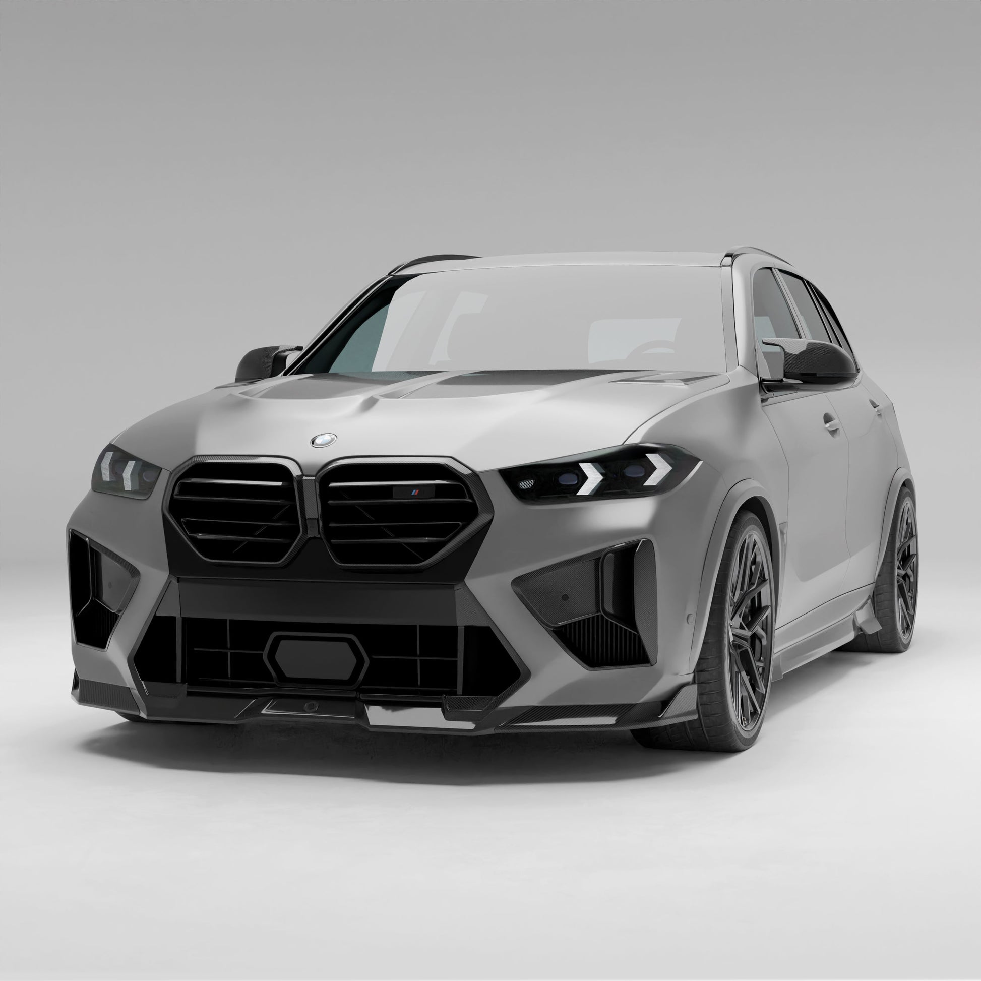 BMW X5M F95 LCI carbon fiber front lip front view on bumper