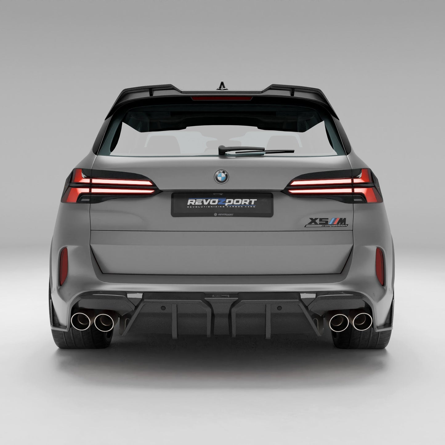 BMW X5M F95 LCI carbon fiber rear diffuser mounted underside view