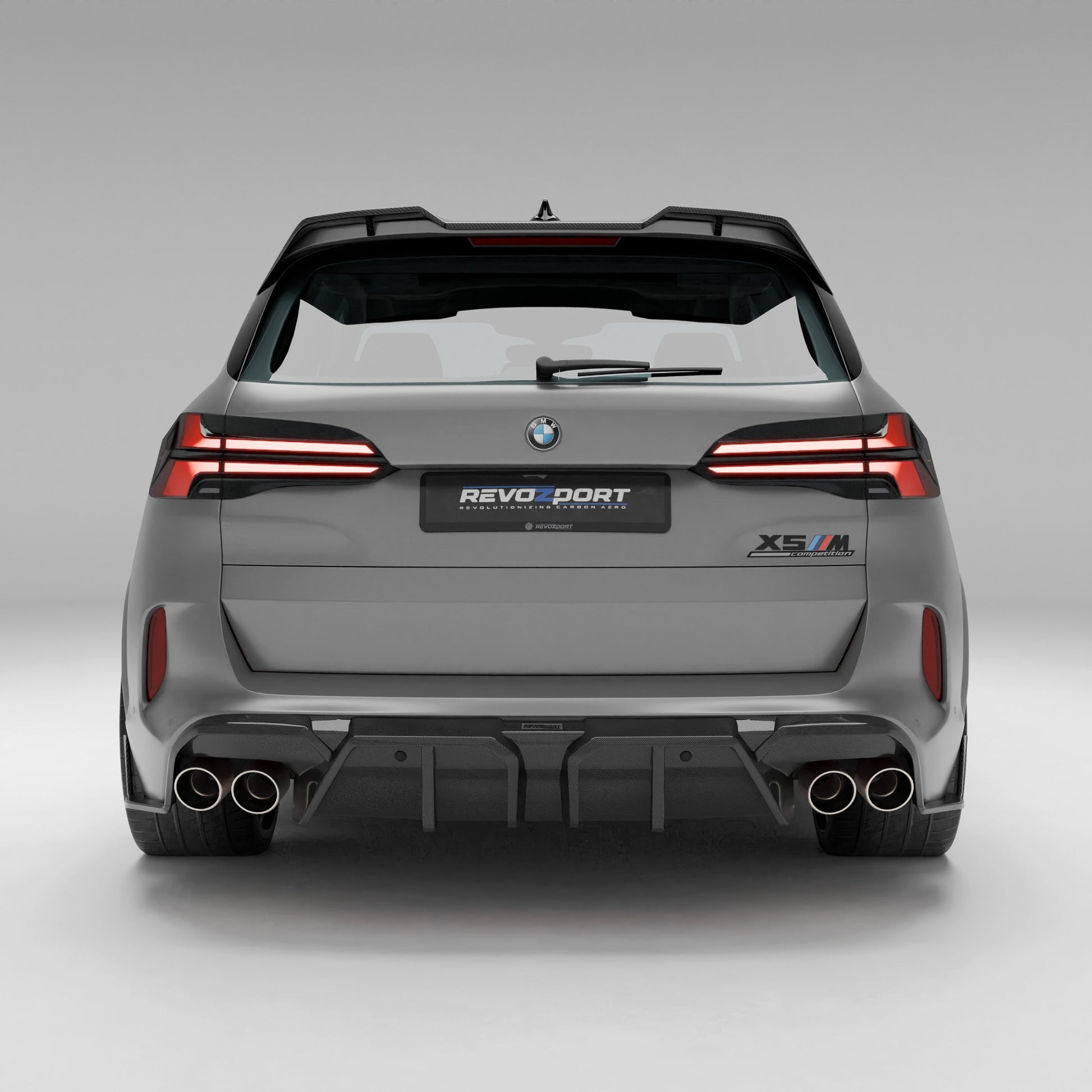 BMW X5M F95 LCI carbon fiber rear diffuser mounted underside view