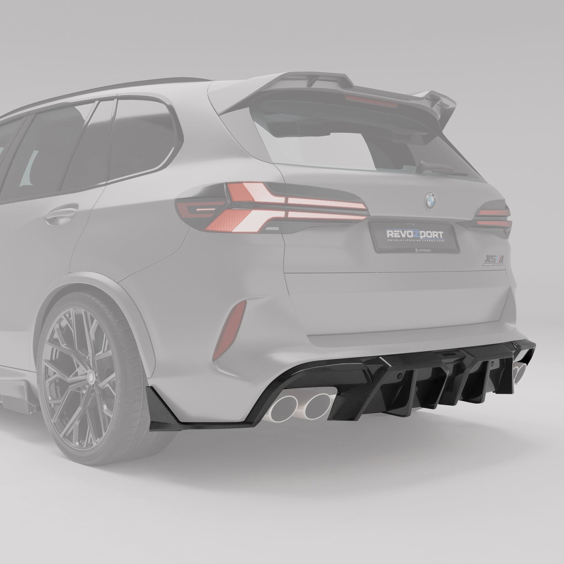 BMW X5M F95 LCI carbon fiber rear diffuser angled fin detail