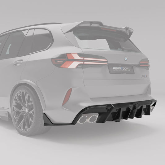 BMW X5M F95 LCI carbon fiber rear diffuser angled fin detail