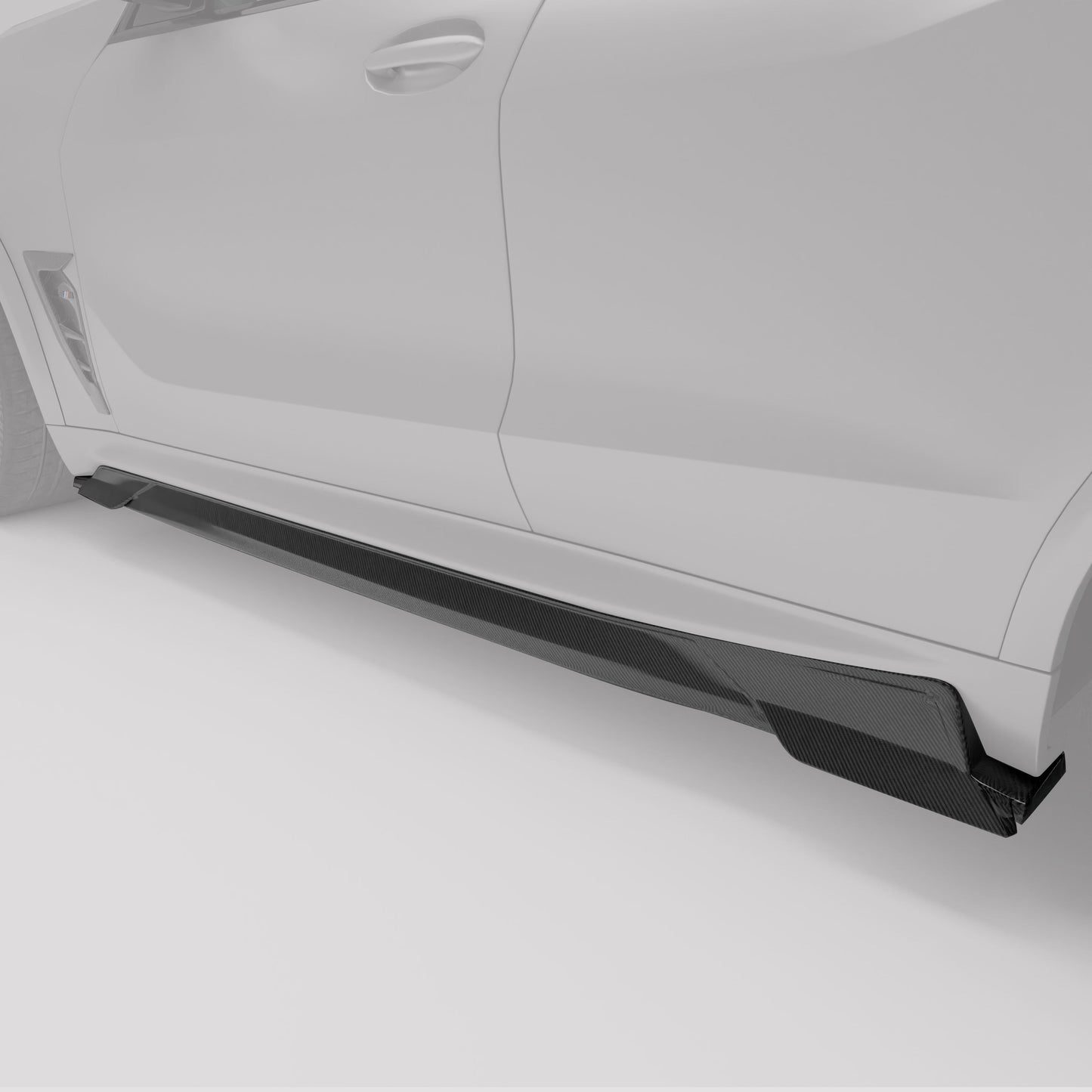 BMW X5M F95 LCI carbon fiber side skirts mounted on rocker panel