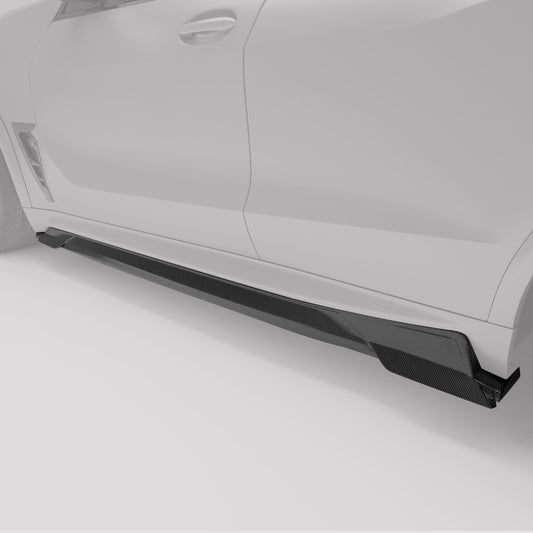 BMW X5M F95 LCI carbon fiber side skirts mounted on rocker panel