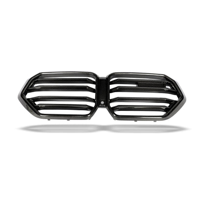BMW X5M F95 carbon fiber grille detail showing prepreg carbon weave