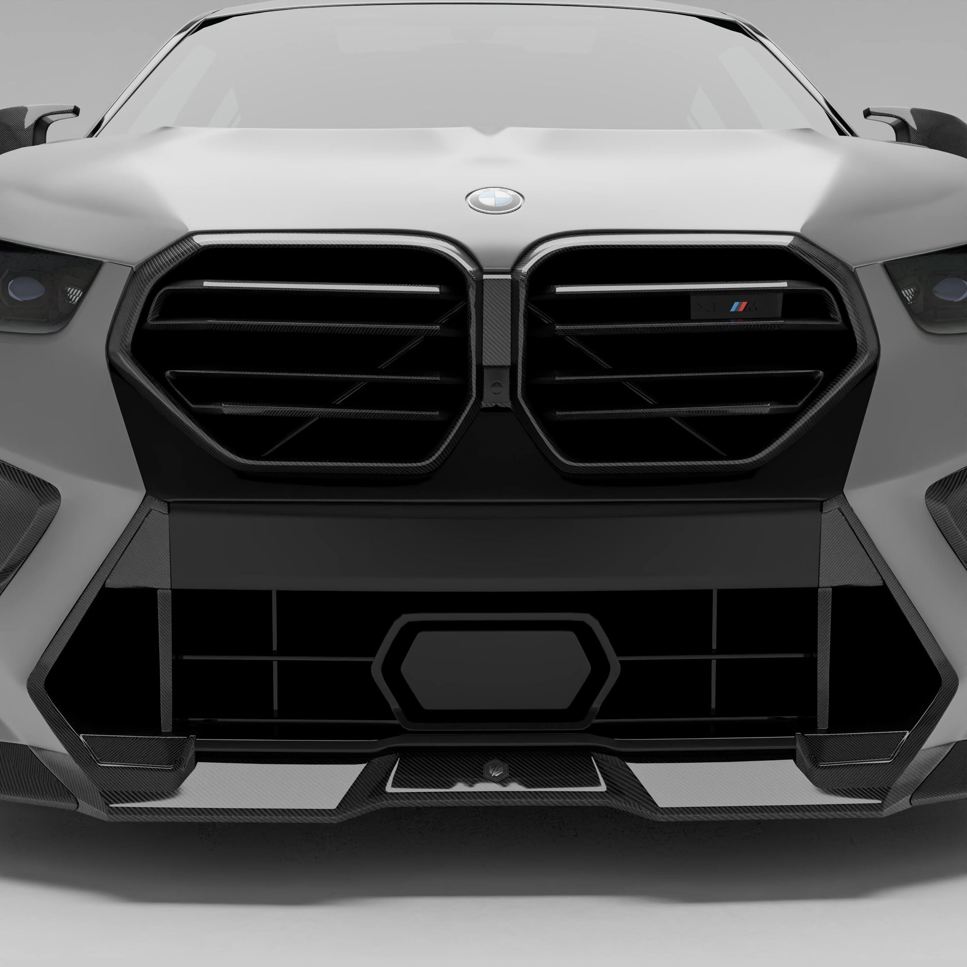 BMW X6M F96 LCI carbon fiber front grille, front three quarter view