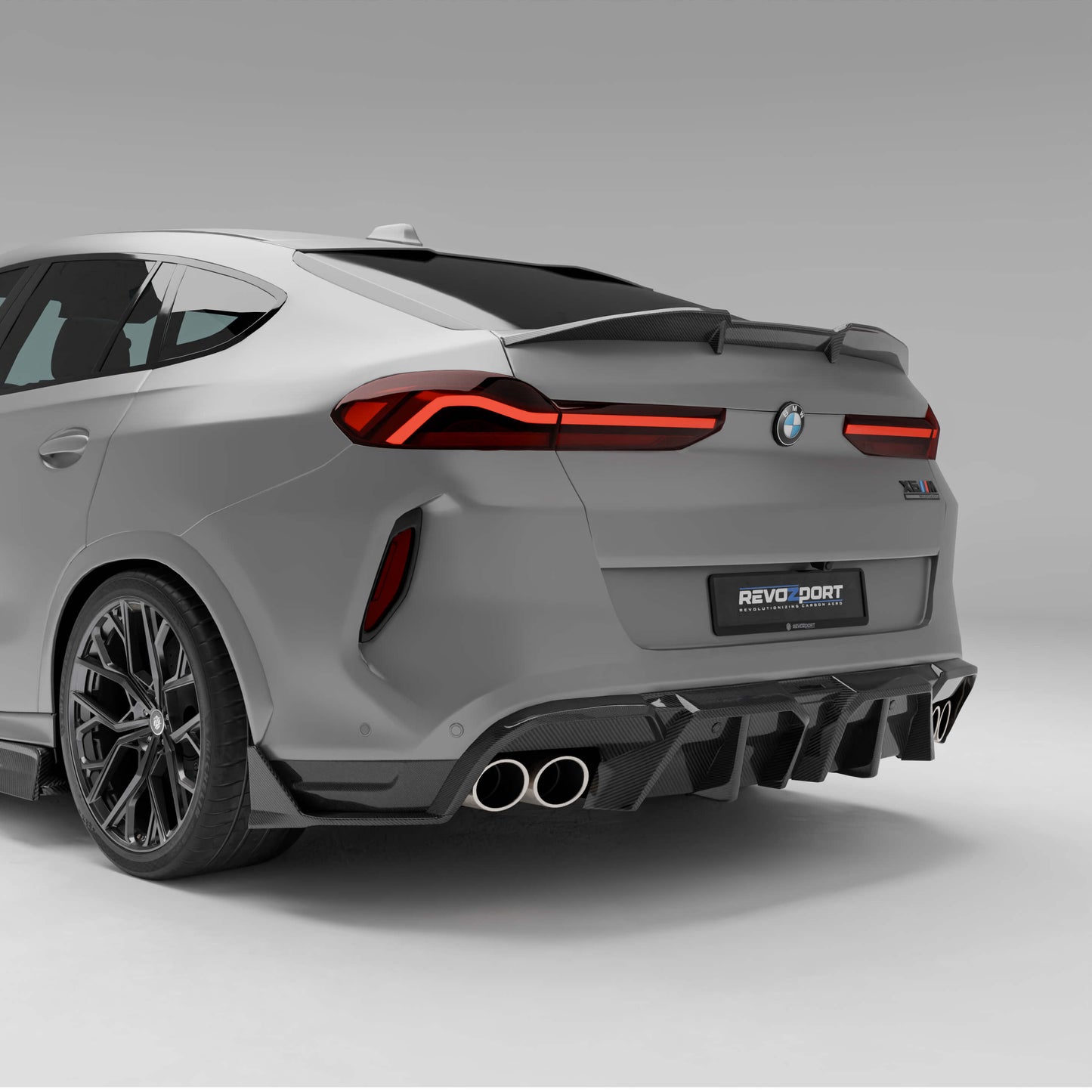 BMW X6M F96 LCI carbon fiber rear diffuser, rear view